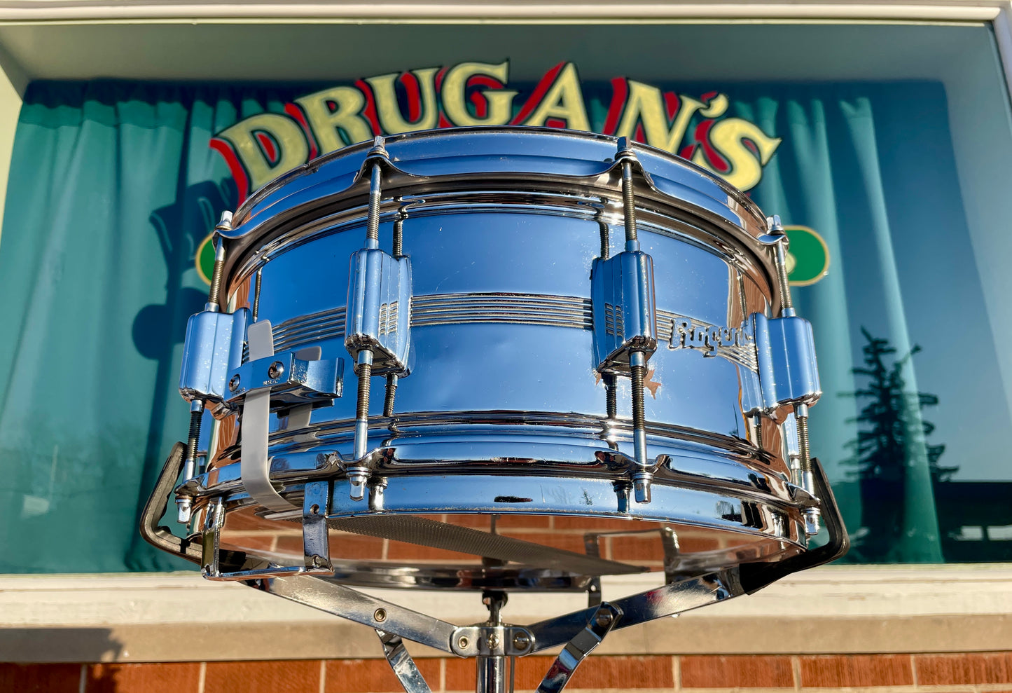 1970s Rogers 6.5x14 Chrome Over Brass Dynasonic Snare Drum