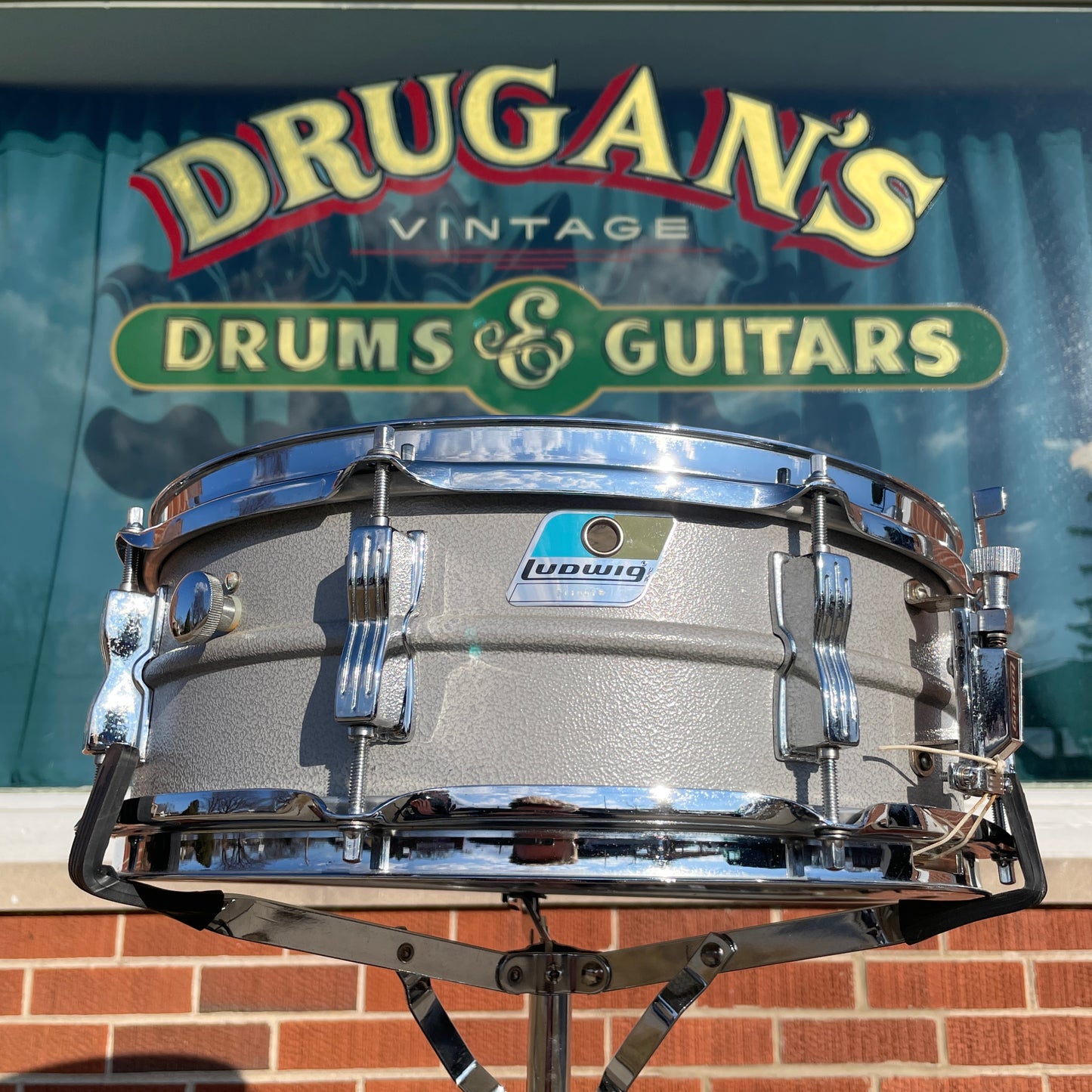 1970s-1980s Ludwig 5x14 Rare Textured Gray Powder Coated Acrolite Snare Drum