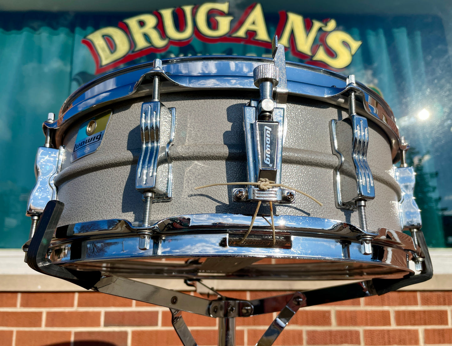 1970s-1980s Ludwig 5x14 Rare Textured Gray Powder Coated Acrolite Snare Drum