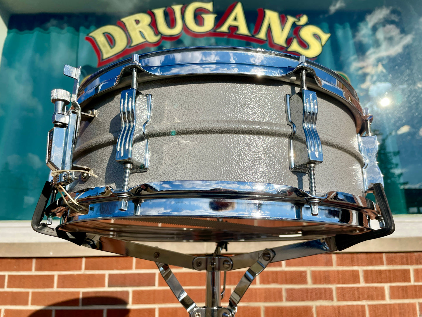 1970s-1980s Ludwig 5x14 Rare Textured Gray Powder Coated Acrolite Snare Drum