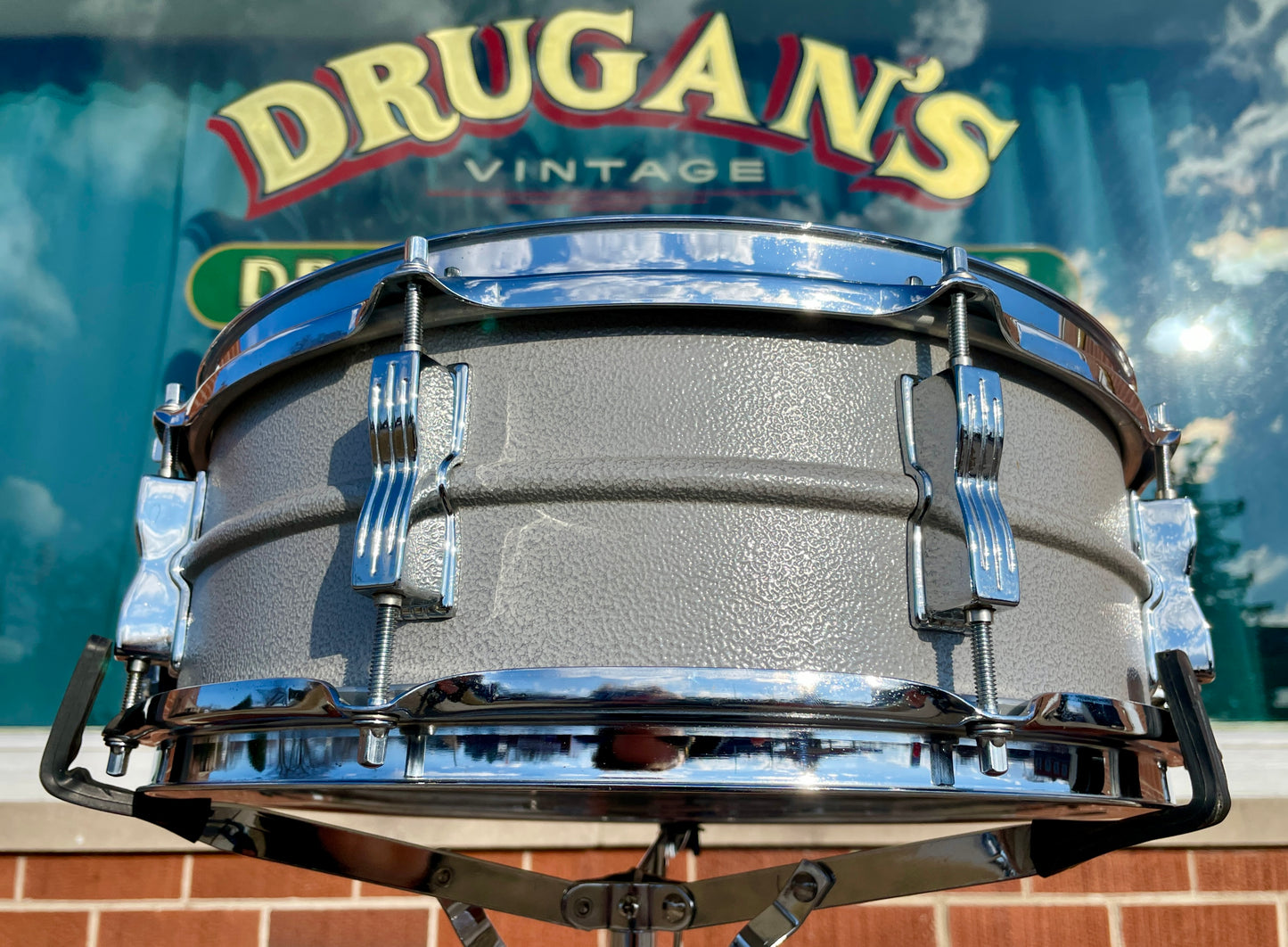 1970s-1980s Ludwig 5x14 Rare Textured Gray Powder Coated Acrolite Snare Drum