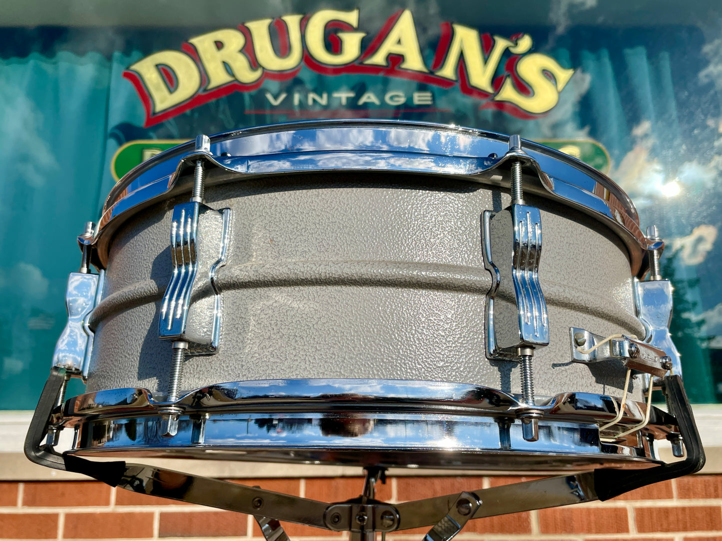 1970s-1980s Ludwig 5x14 Rare Textured Gray Powder Coated Acrolite Snare Drum