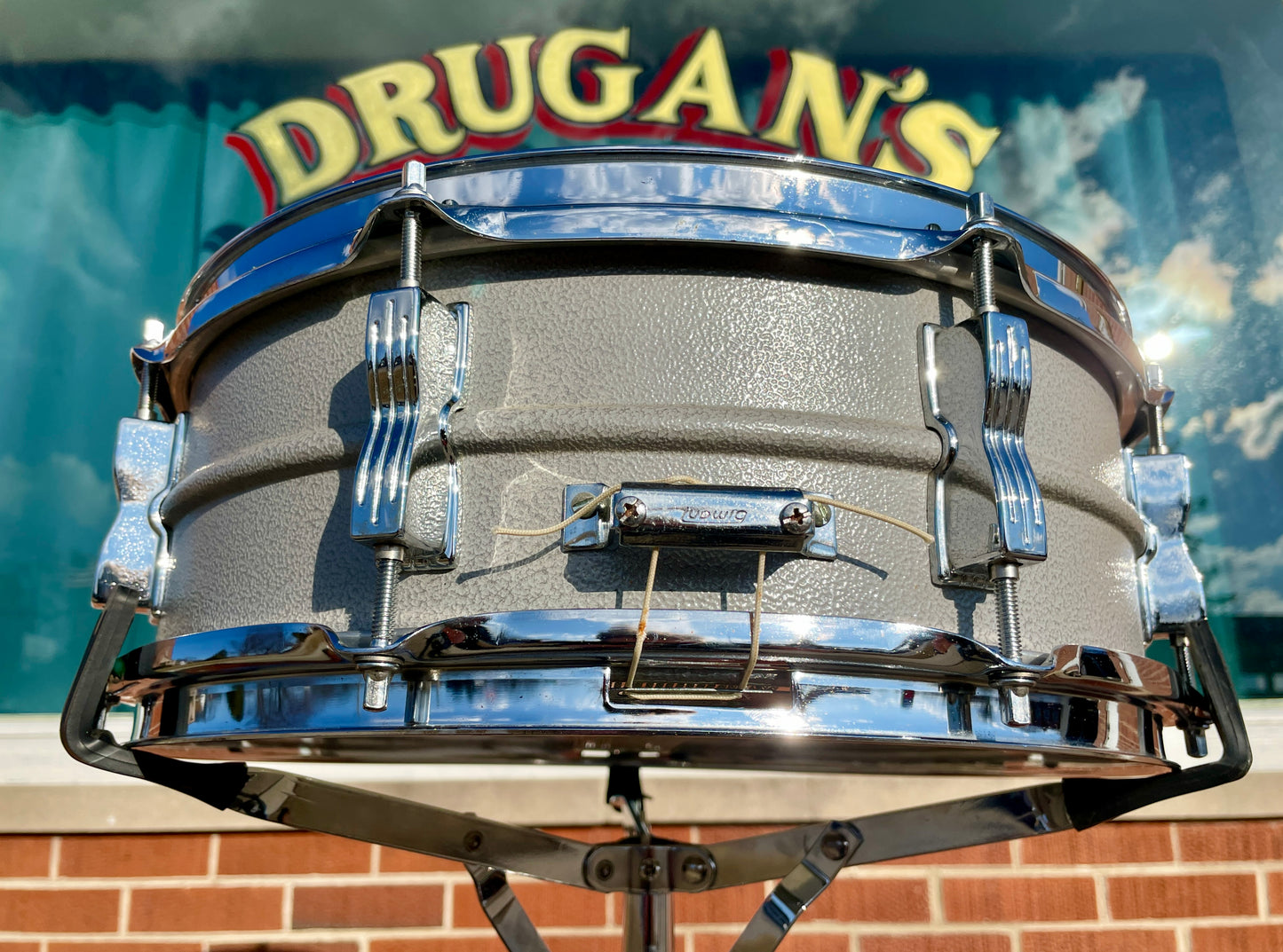 1970s-1980s Ludwig 5x14 Rare Textured Gray Powder Coated Acrolite Snare Drum