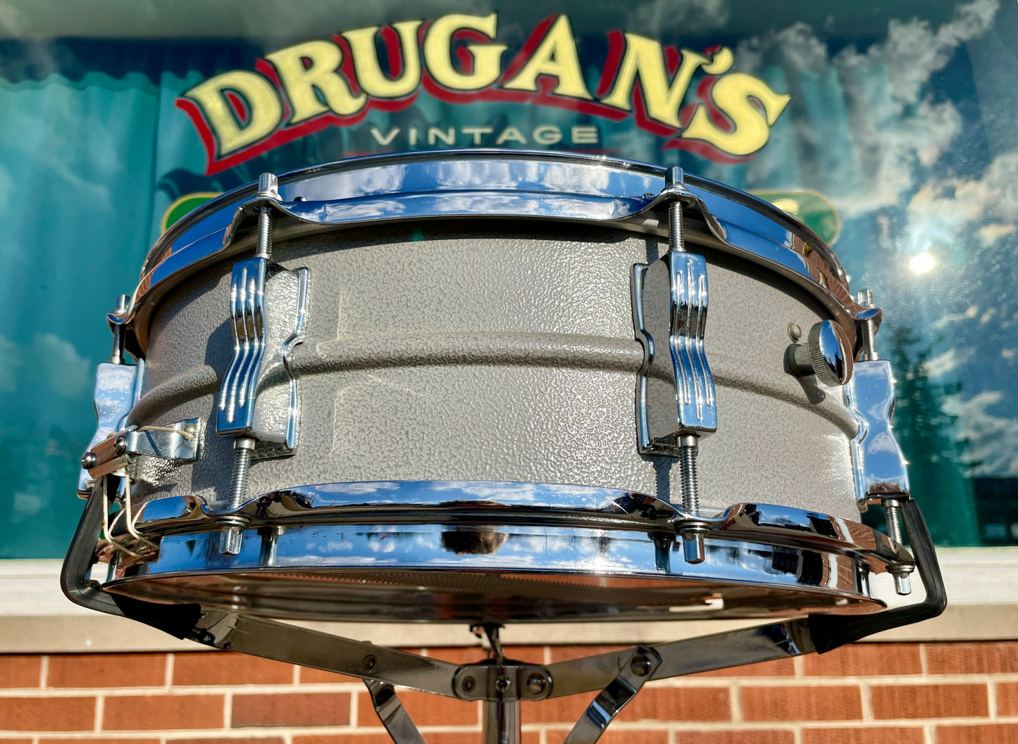 1970s-1980s Ludwig 5x14 Rare Textured Gray Powder Coated Acrolite Snare Drum