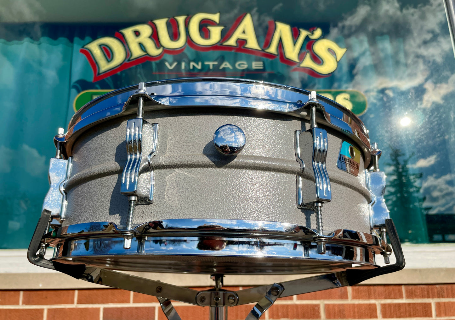 1970s-1980s Ludwig 5x14 Rare Textured Gray Powder Coated Acrolite Snare Drum