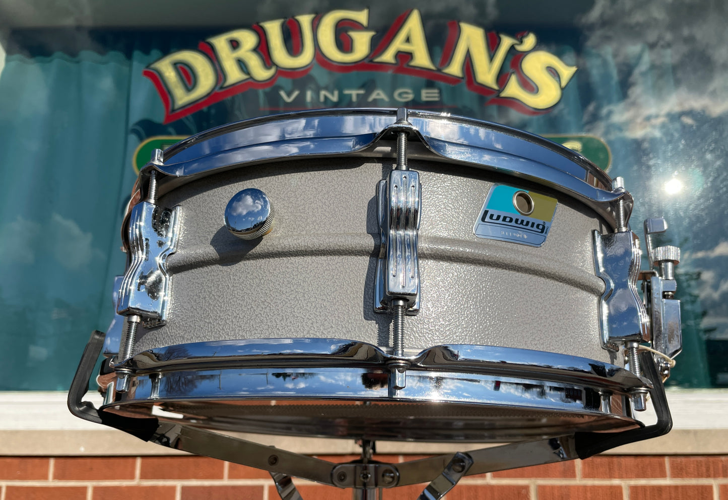 1970s-1980s Ludwig 5x14 Rare Textured Gray Powder Coated Acrolite Snare Drum