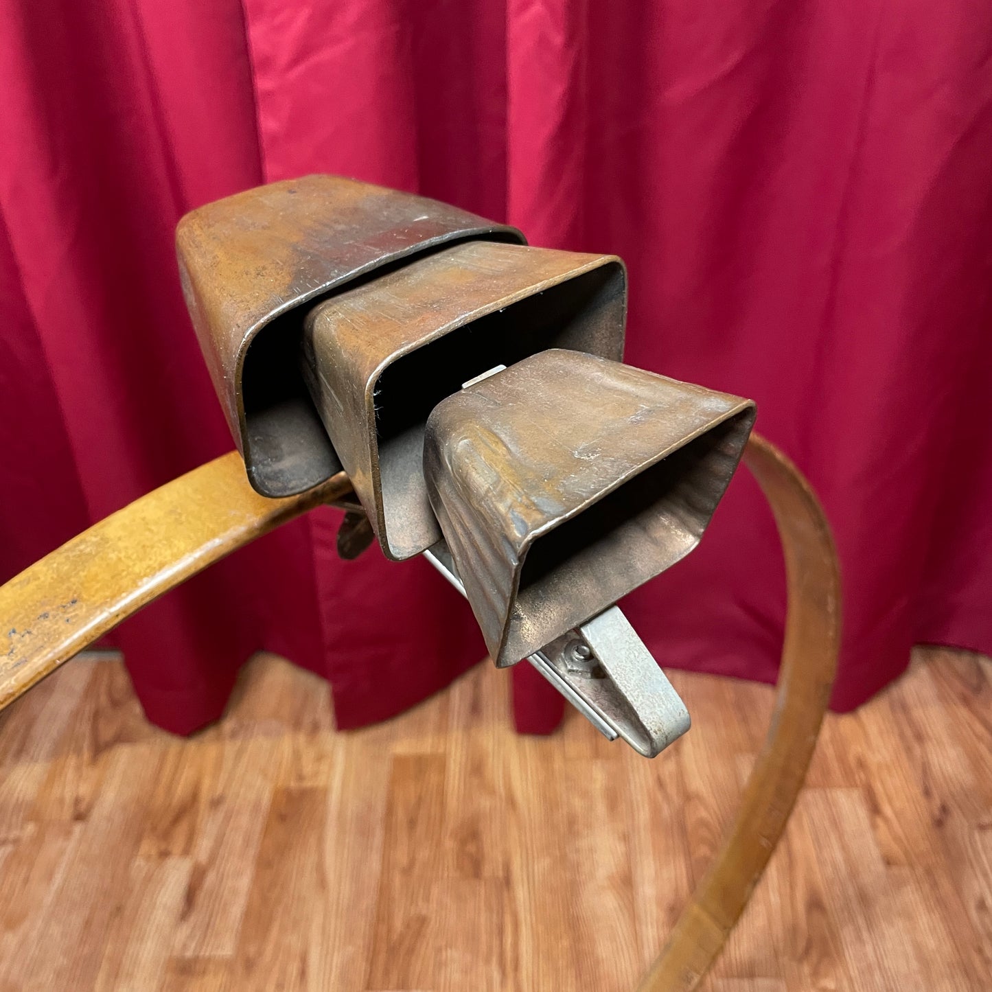 Vintage 1920s Set of 3 Tuned Cow Bells Ludwig Leedy Tri-Bell Trap Set