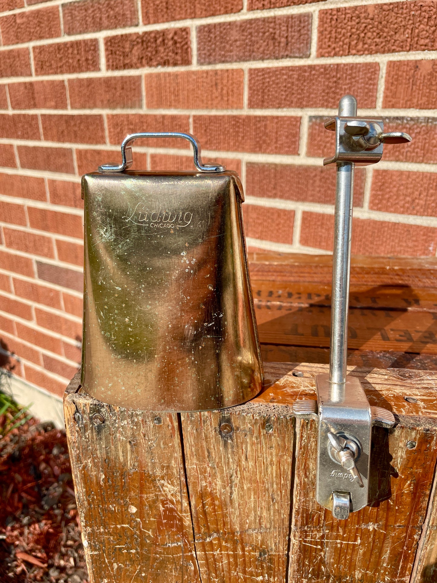 1960s Ludwig 5" Golden Tone No. 129 Cow Bell w/ Cowbell Holder No. 133 Script Logo