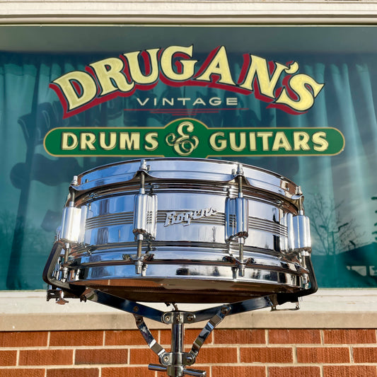 1960s Rogers 5x14 Dyna-Sonic 5-Line Snare Drum Chrome Over Brass Dynasonic COB