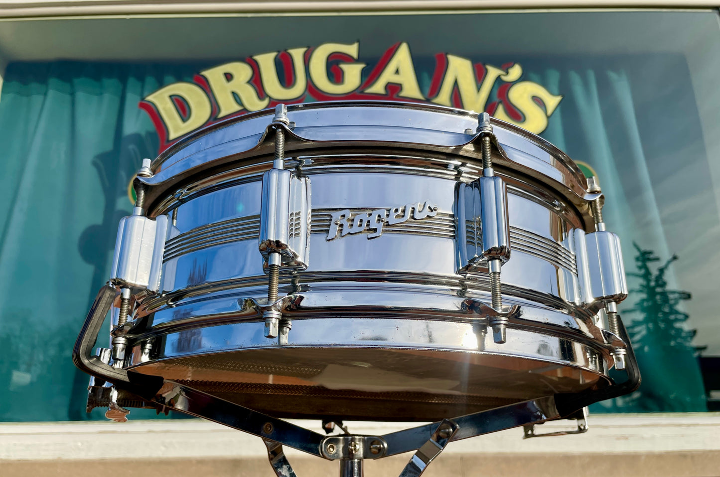 1960s Rogers 5x14 Dyna-Sonic 5-Line Snare Drum Chrome Over Brass Dynasonic COB
