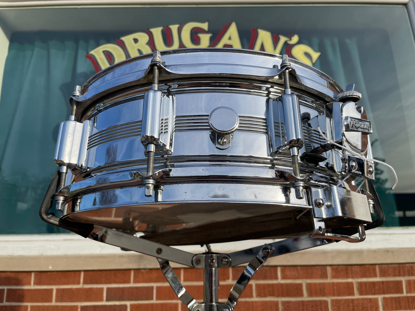 1960s Rogers 5x14 Dyna-Sonic 5-Line Snare Drum Chrome Over Brass Dynasonic COB