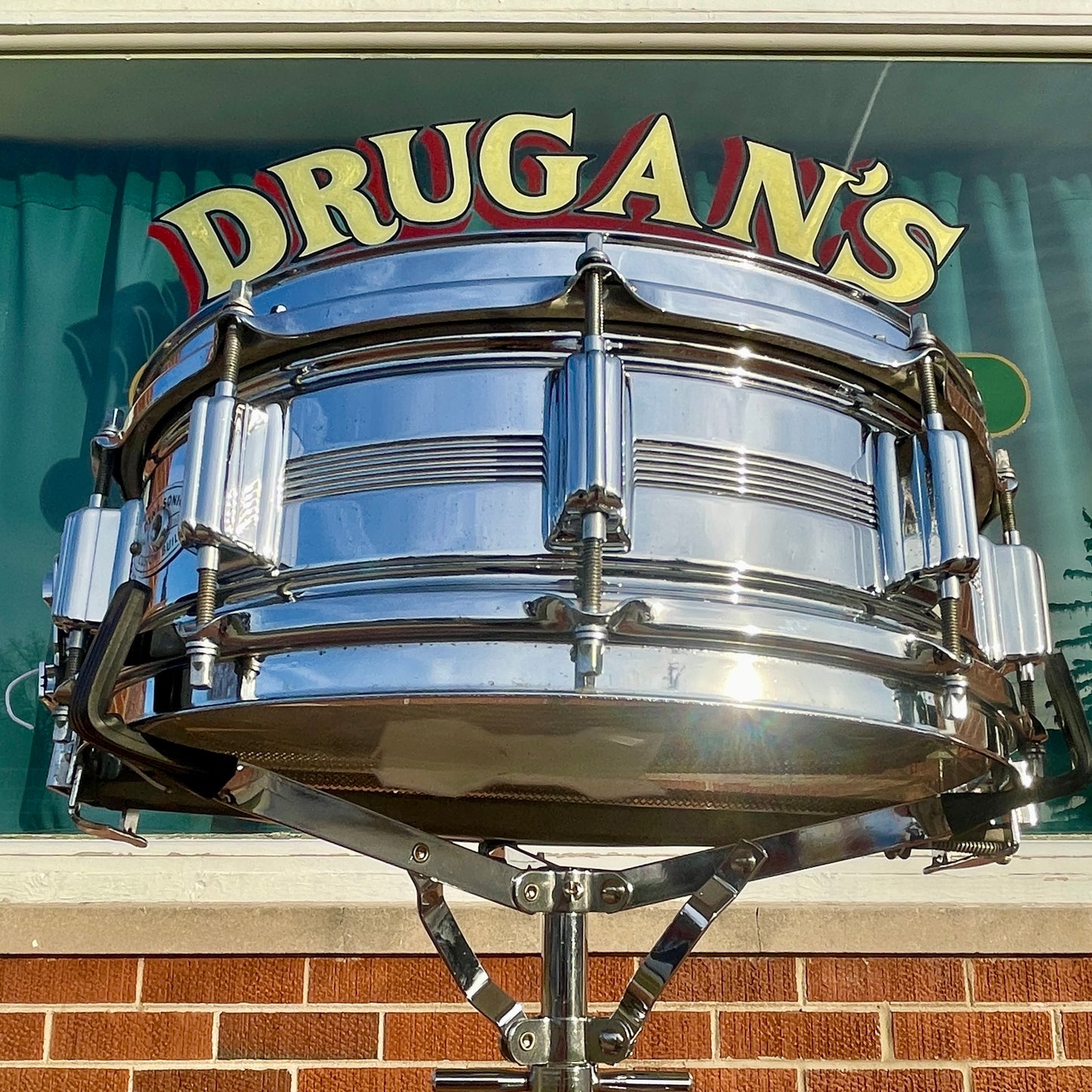 1960s Rogers 5x14 Dyna-Sonic 5-Line Snare Drum Chrome Over Brass Dynasonic COB