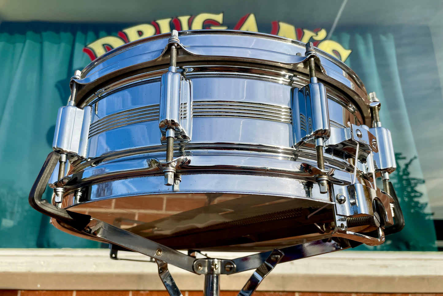 1960s Rogers 5x14 Dyna-Sonic 5-Line Snare Drum Chrome Over Brass Dynasonic COB