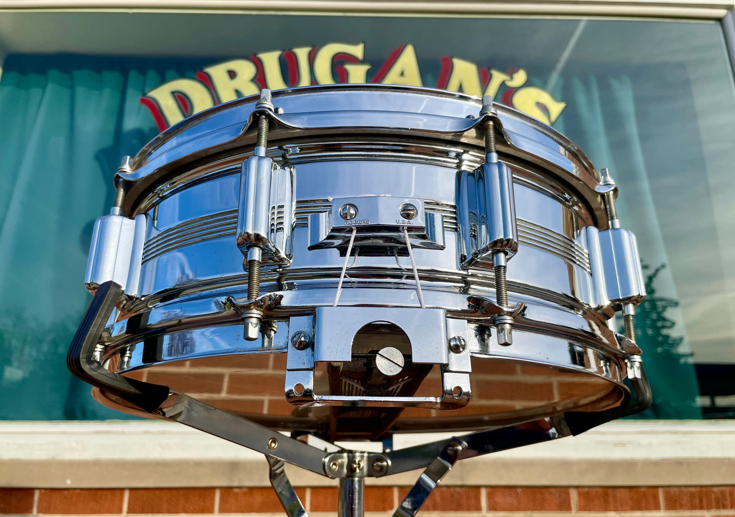 1960s Rogers 5x14 Dyna-Sonic 5-Line Snare Drum Chrome Over Brass Dynasonic COB