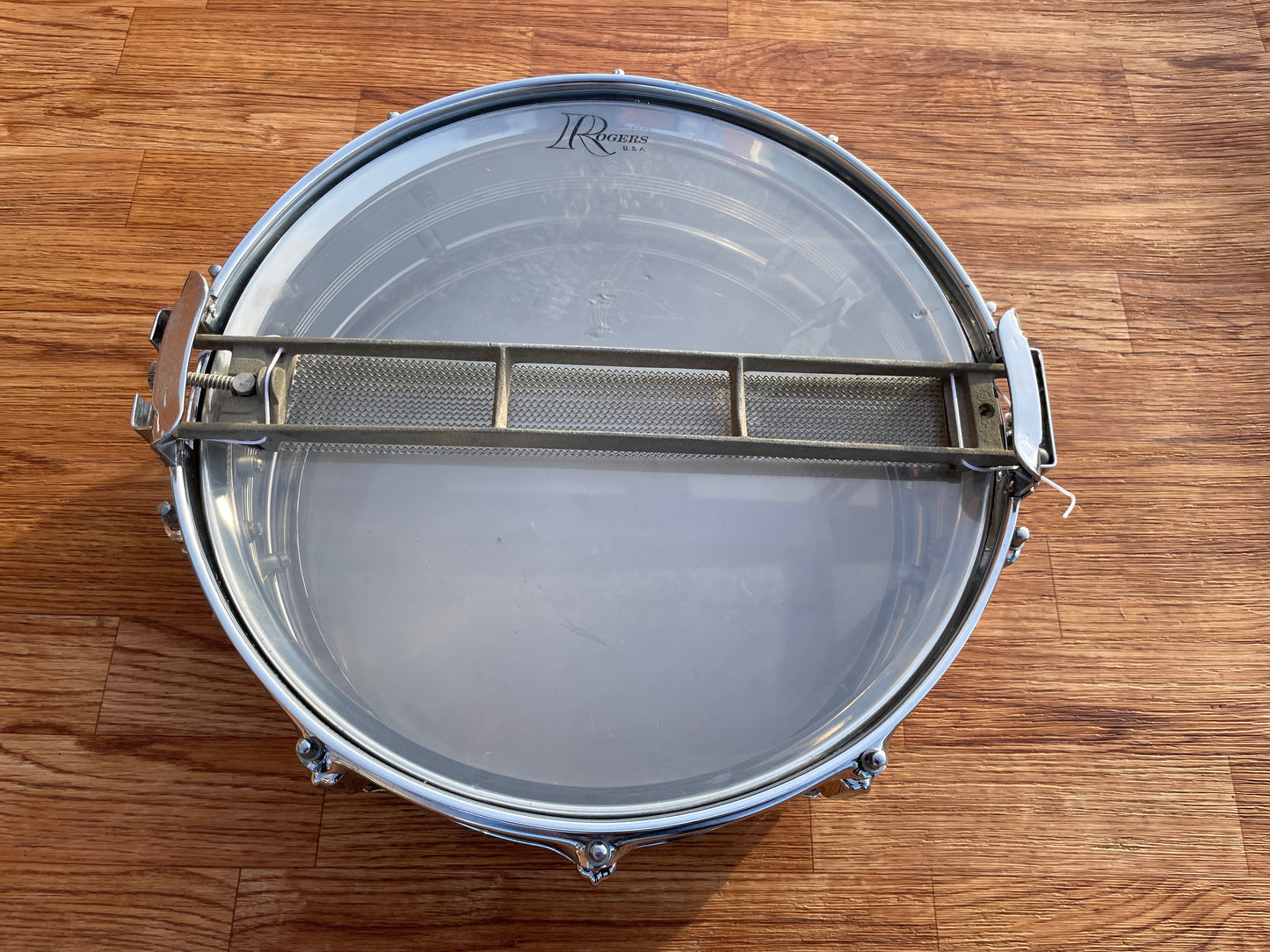 1960s Rogers 5x14 Dyna-Sonic 5-Line Snare Drum Chrome Over Brass Dynasonic COB