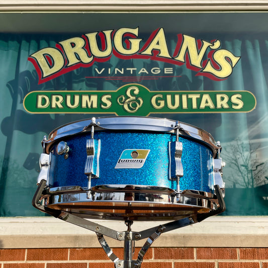 1970s Ludwig 5x14 Jazz Festival No. 908P Snare Drum Blue Sparkle