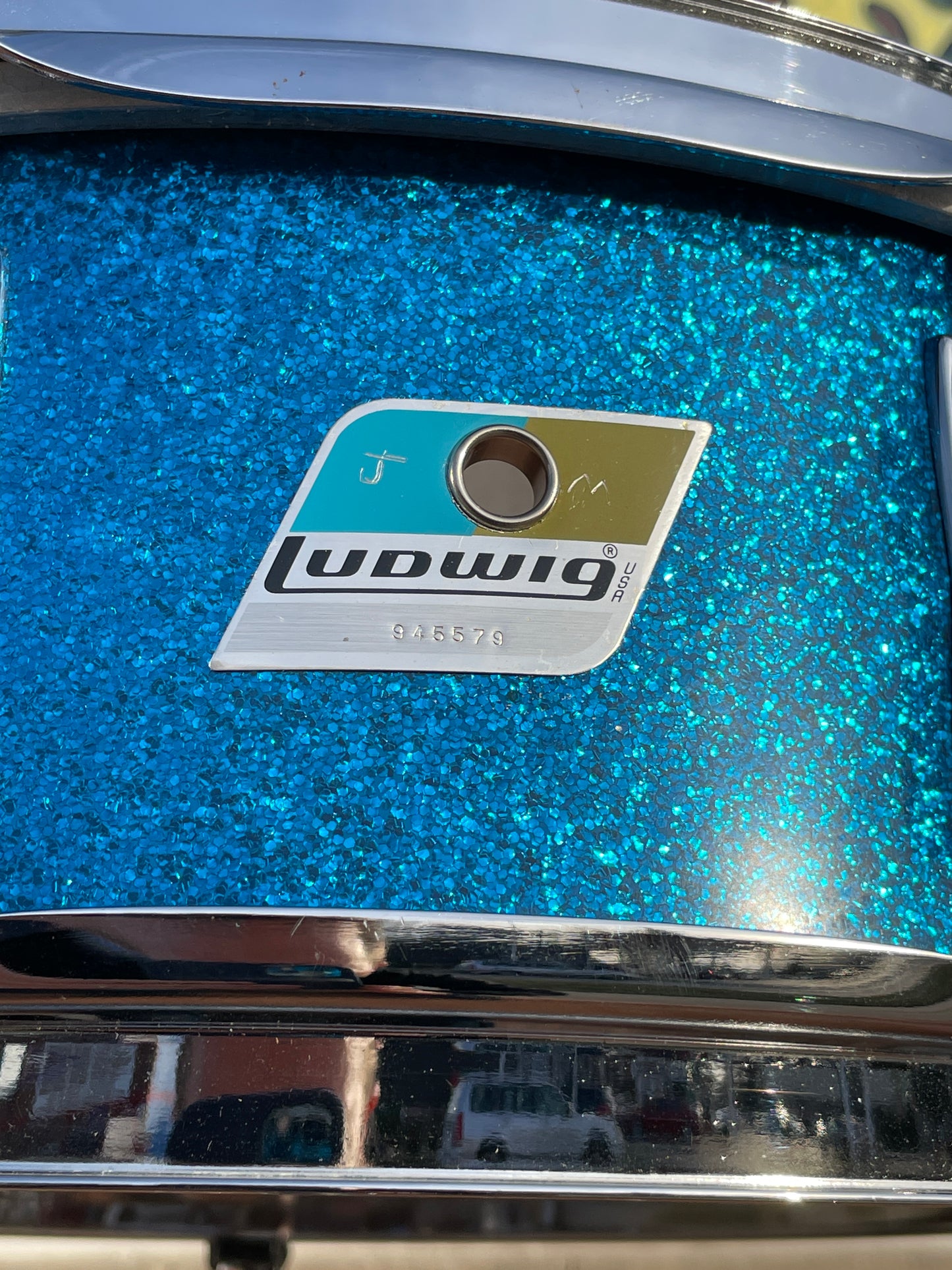 1970s Ludwig 5x14 Jazz Festival No. 908P Snare Drum Blue Sparkle