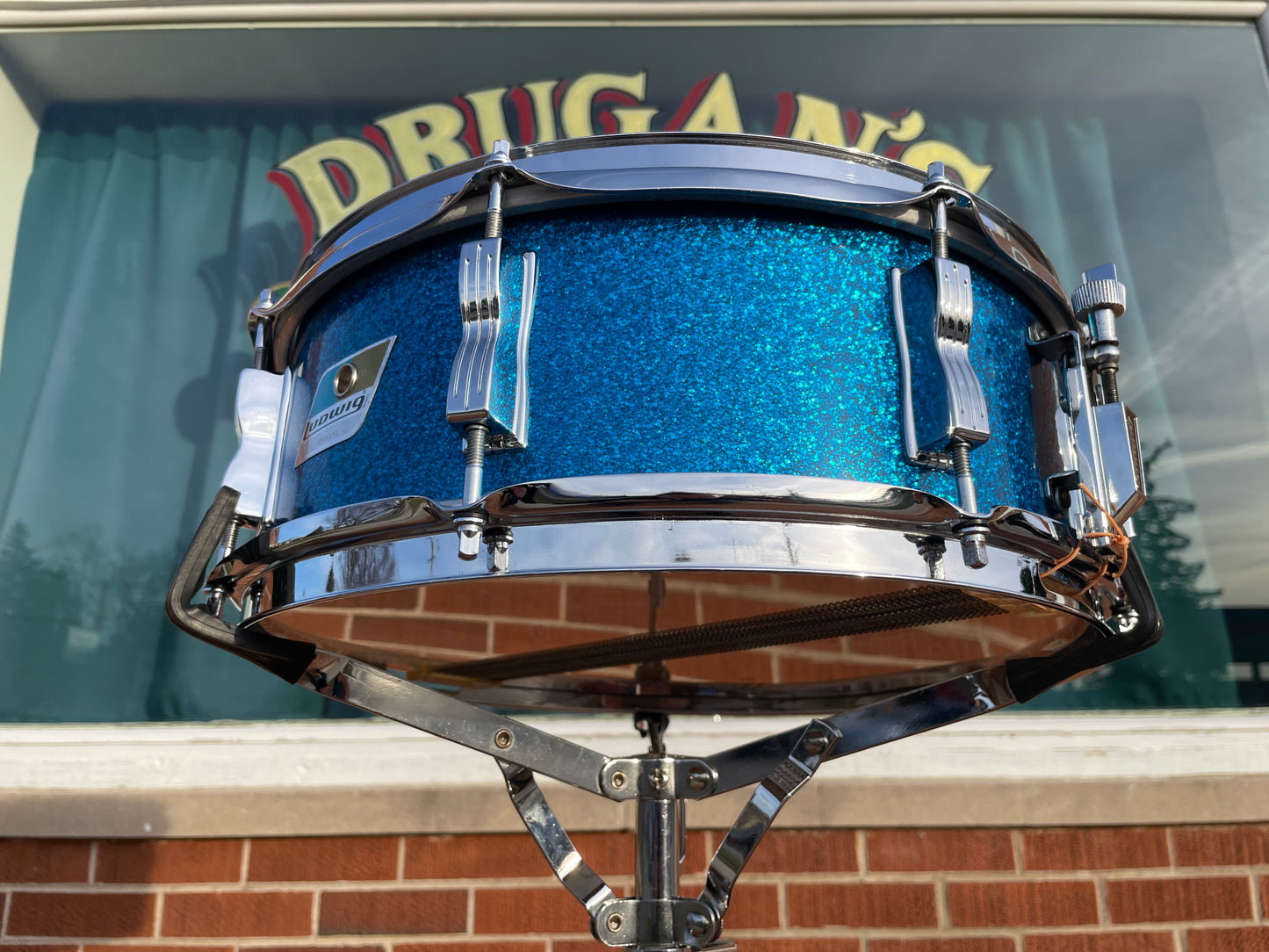 1970s Ludwig 5x14 Jazz Festival No. 908P Snare Drum Blue Sparkle