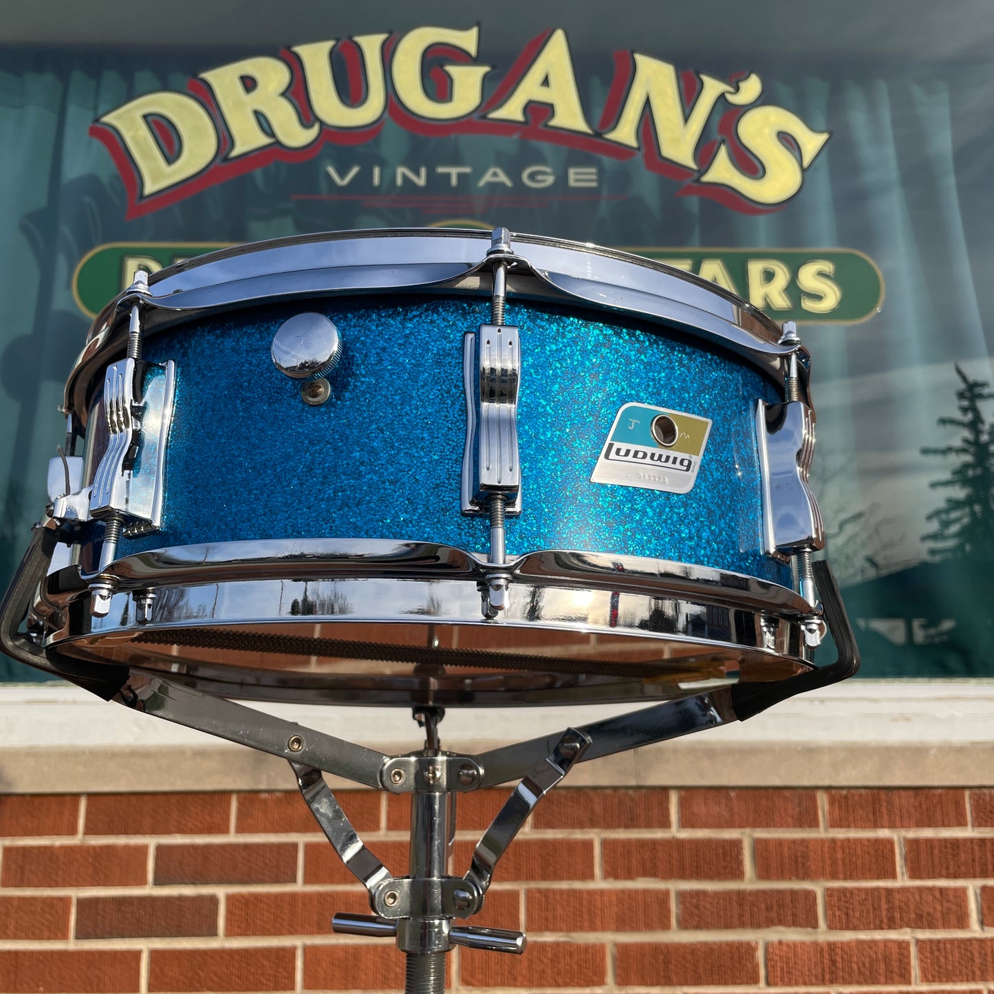 1970s Ludwig 5x14 Jazz Festival No. 908P Snare Drum Blue Sparkle