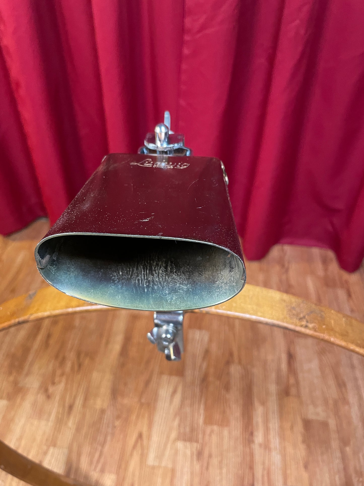 1960s Ludwig 4" Golden Tone No. 128 Cow Bell w/ Cowbell Holder No. 133 Script Logo