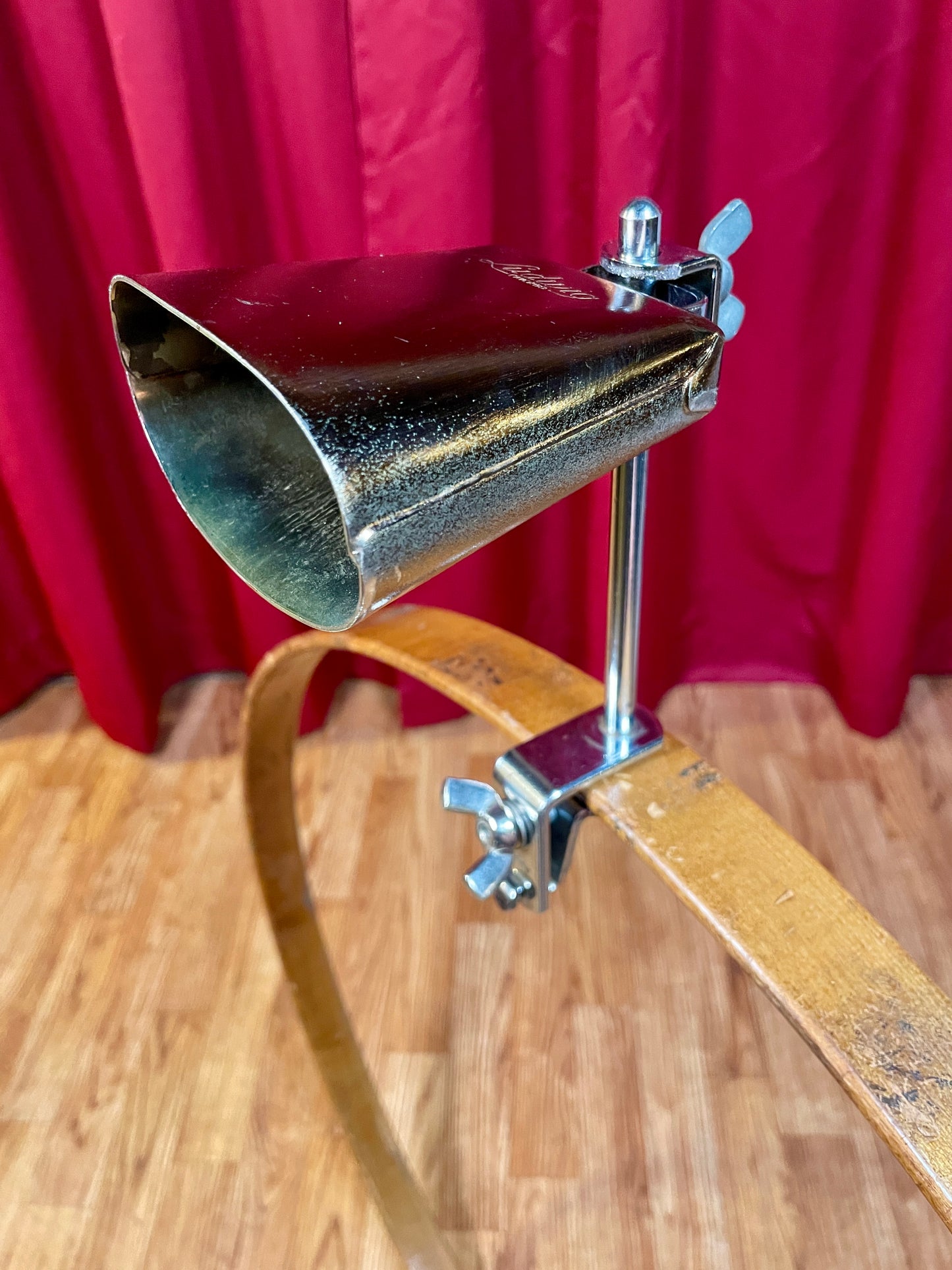 1960s Ludwig 4" Golden Tone No. 128 Cow Bell w/ Cowbell Holder No. 133 Script Logo