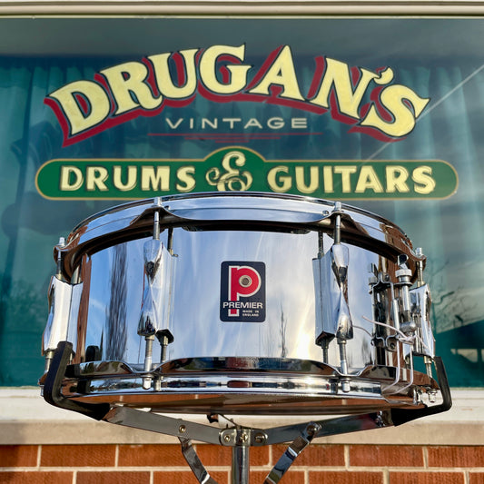 1970s Premier 5.5x14 Model 1005 Snare Drum Chrome Over Steel Made in England