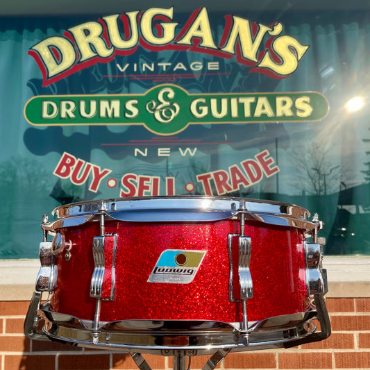 1970s Ludwig 5x14 Jazz Festival No. 908P Snare Drum Red Sparkle