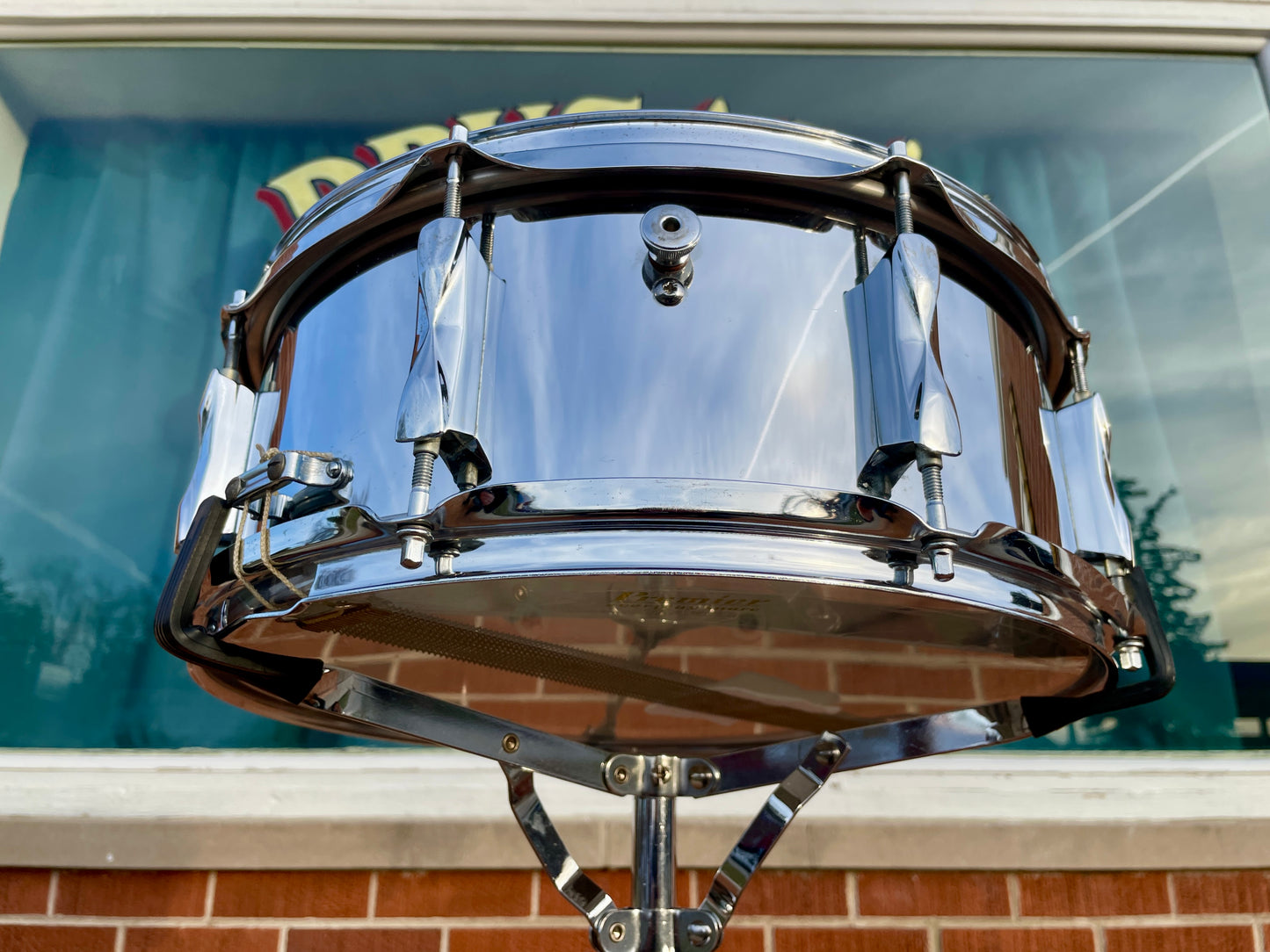1970s Premier 5.5x14 Model 1005 Snare Drum Chrome Over Steel Made in England