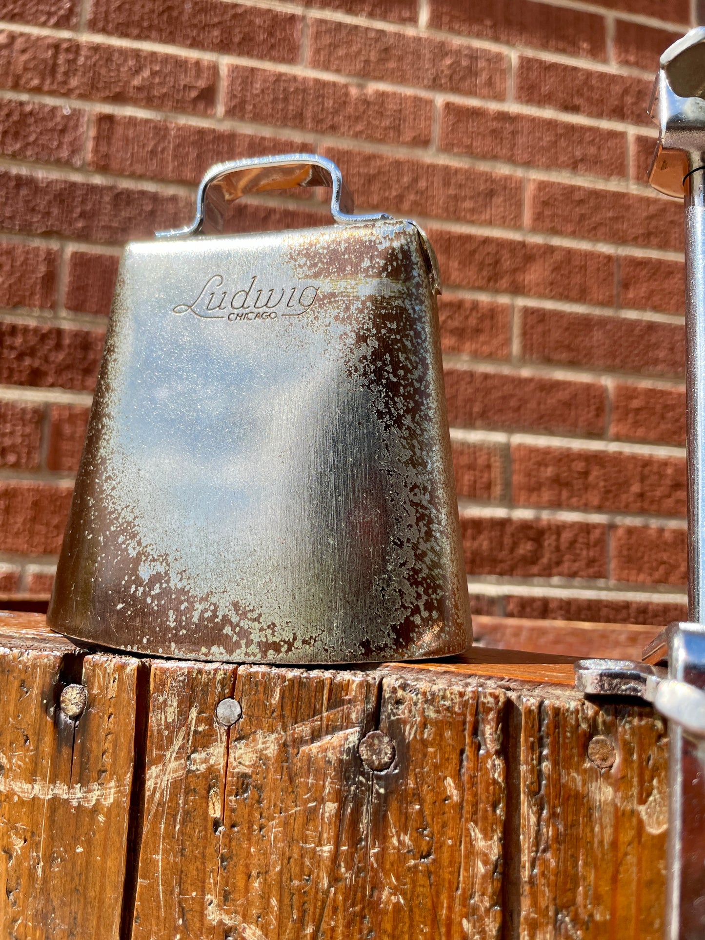 1960s Ludwig 4" Golden Tone No. 128 Cow Bell w/ Cowbell Holder No. 133 Script Logo