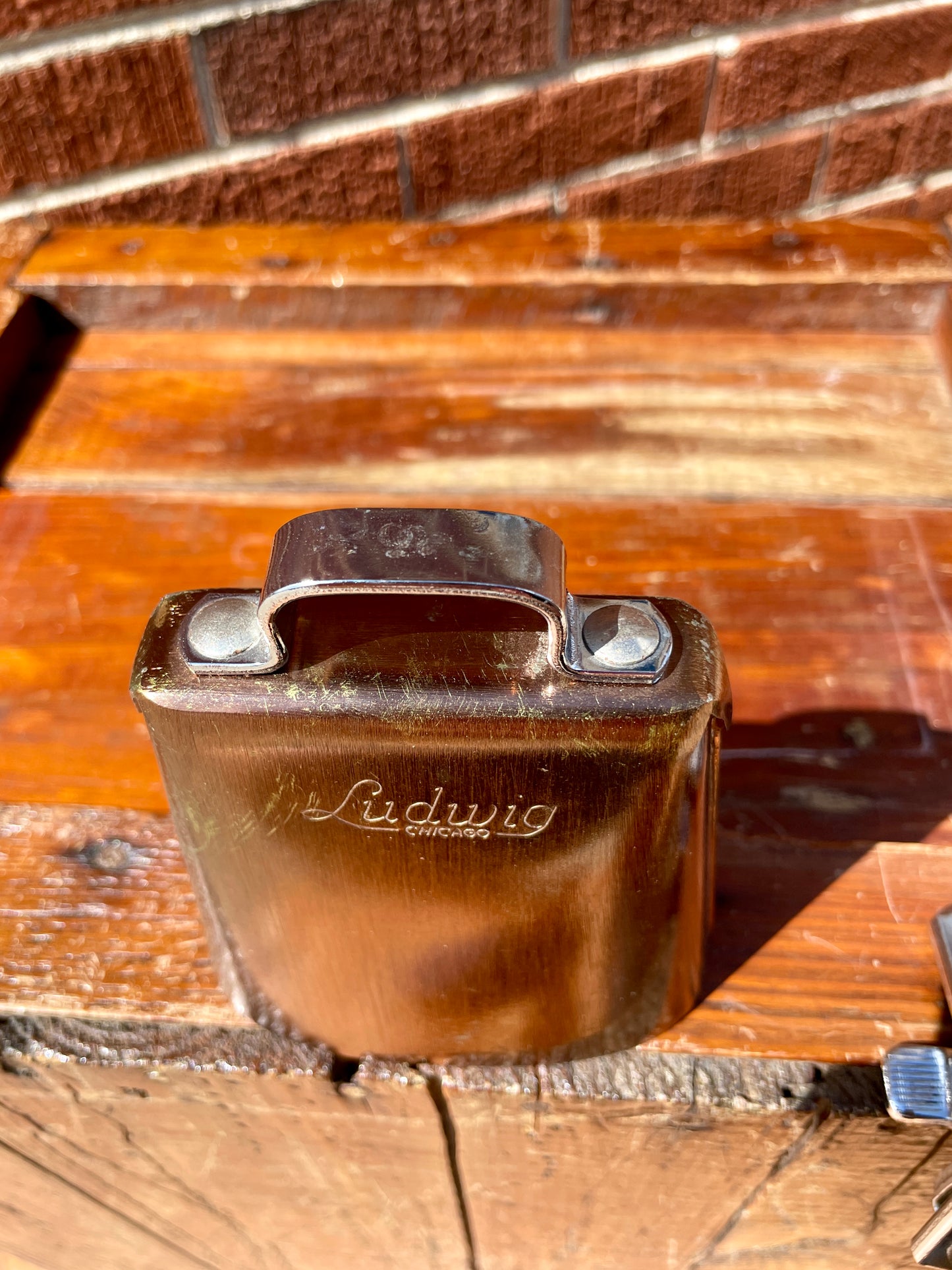 1960s Ludwig 4" Golden Tone No. 128 Cow Bell w/ Cowbell Holder No. 133 Script Logo