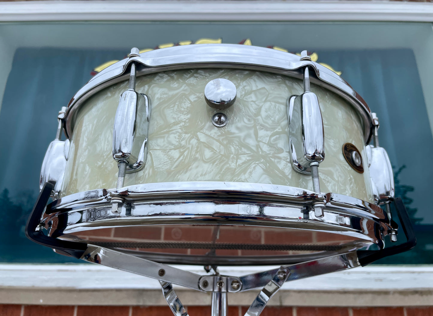 1960s Slingerland No. 146 Hollywood Ace 5.5x14 Snare Drum White Marine Pearl