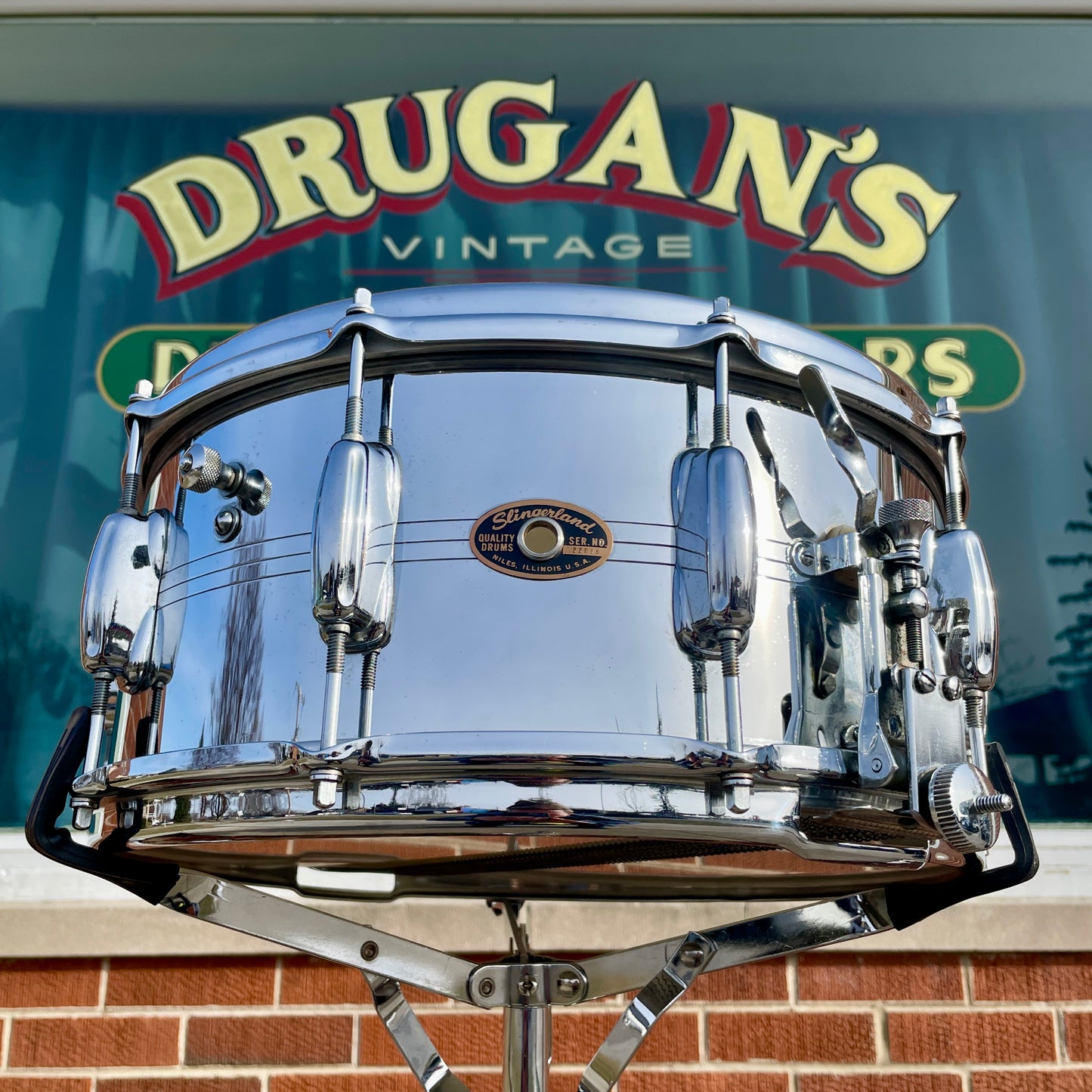 1960s Slingerland 6.5x14 Super Sound King No. 121 Snare Drum COB Chrome Over Brass