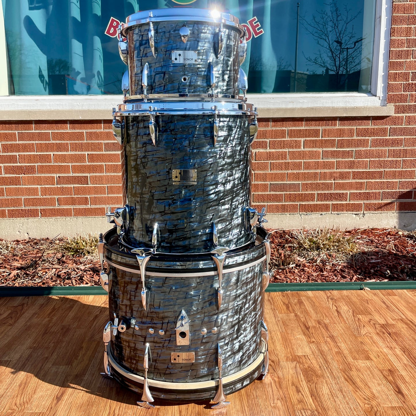 1960s Sonor Teardrop Drum Set Slate/Black Diamond Pearl 20/13/16