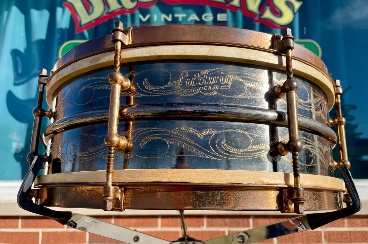 1920s Ludwig 5x14 Engraved DeLuxe Black Beauty 8-Lug Snare Drum