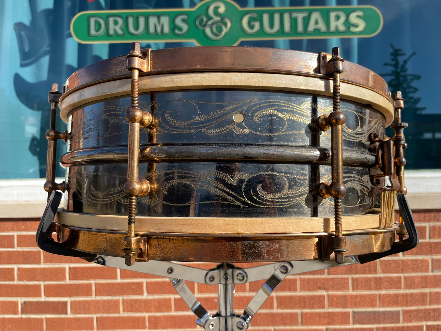 1920s Ludwig 5x14 Engraved DeLuxe Black Beauty 8-Lug Snare Drum