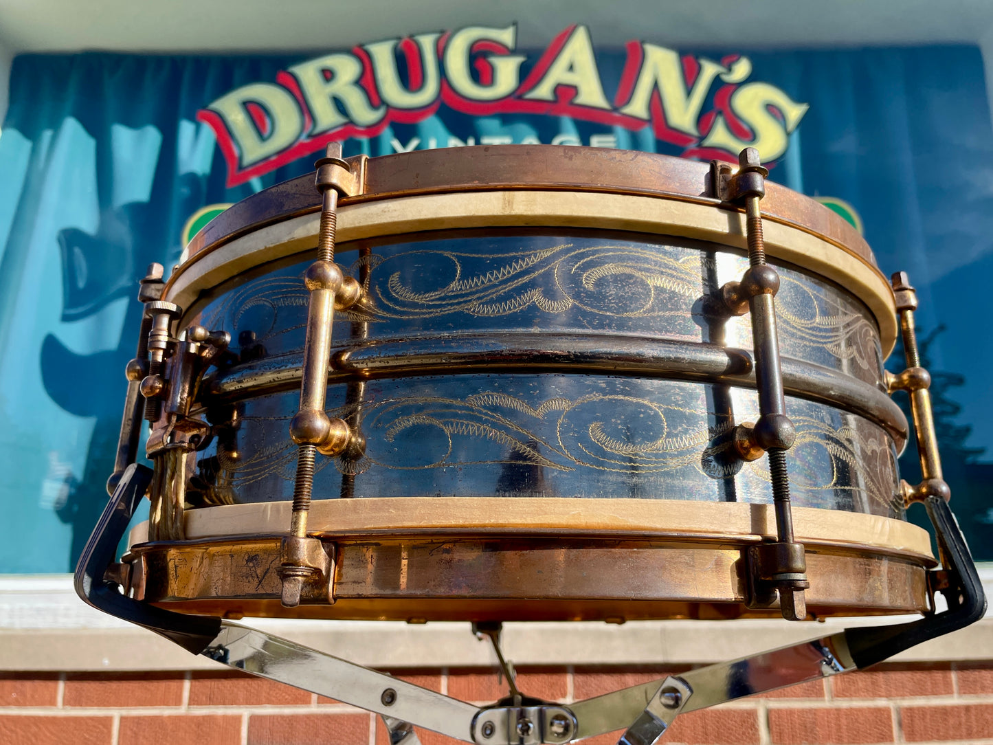 1920s Ludwig 5x14 Engraved DeLuxe Black Beauty 8-Lug Snare Drum
