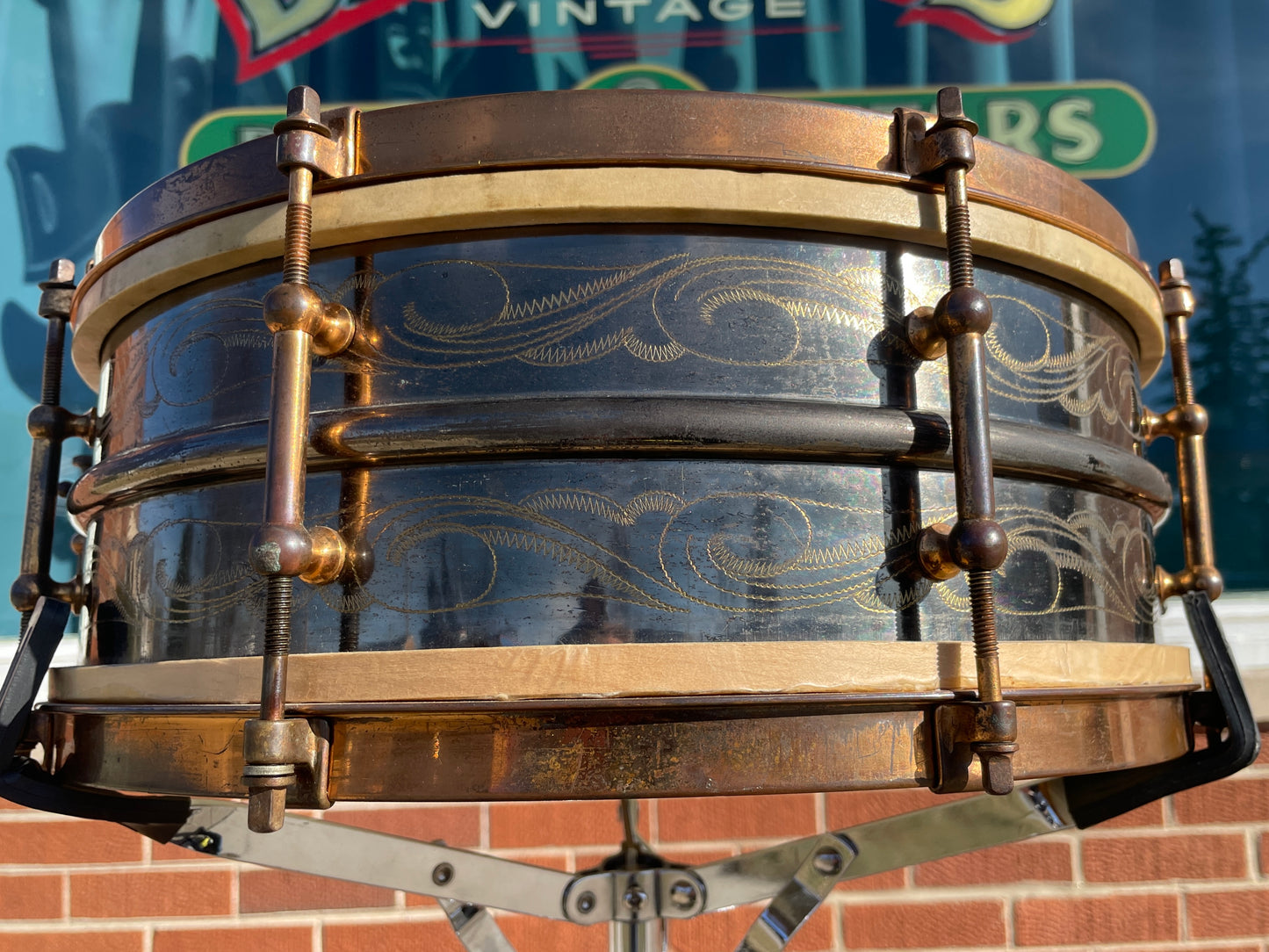 1920s Ludwig 5x14 Engraved DeLuxe Black Beauty 8-Lug Snare Drum