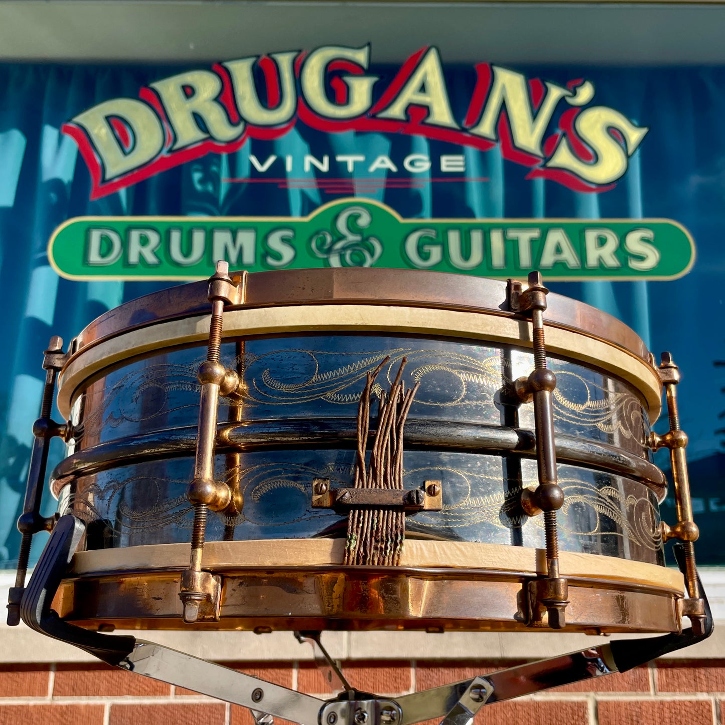 1920s Ludwig 5x14 Engraved DeLuxe Black Beauty 8-Lug Snare Drum
