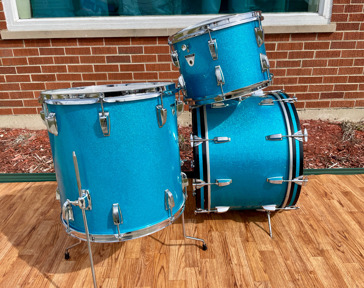 1970s Ludwig Standard S-330 Hollywood Drum Set Blue Mist Sparkle 22/12/13/16 Factory Classic Lugs