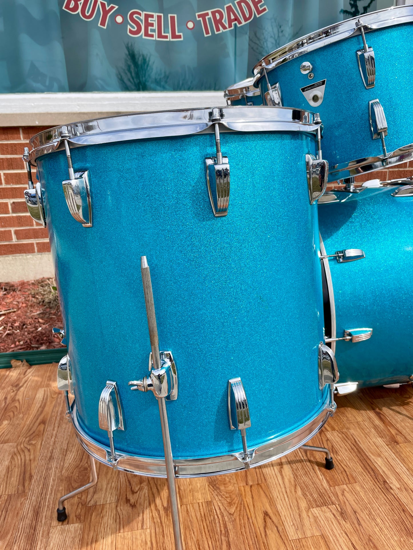 1970s Ludwig Standard S-330 Hollywood Drum Set Blue Mist Sparkle 22/12/13/16 Factory Classic Lugs