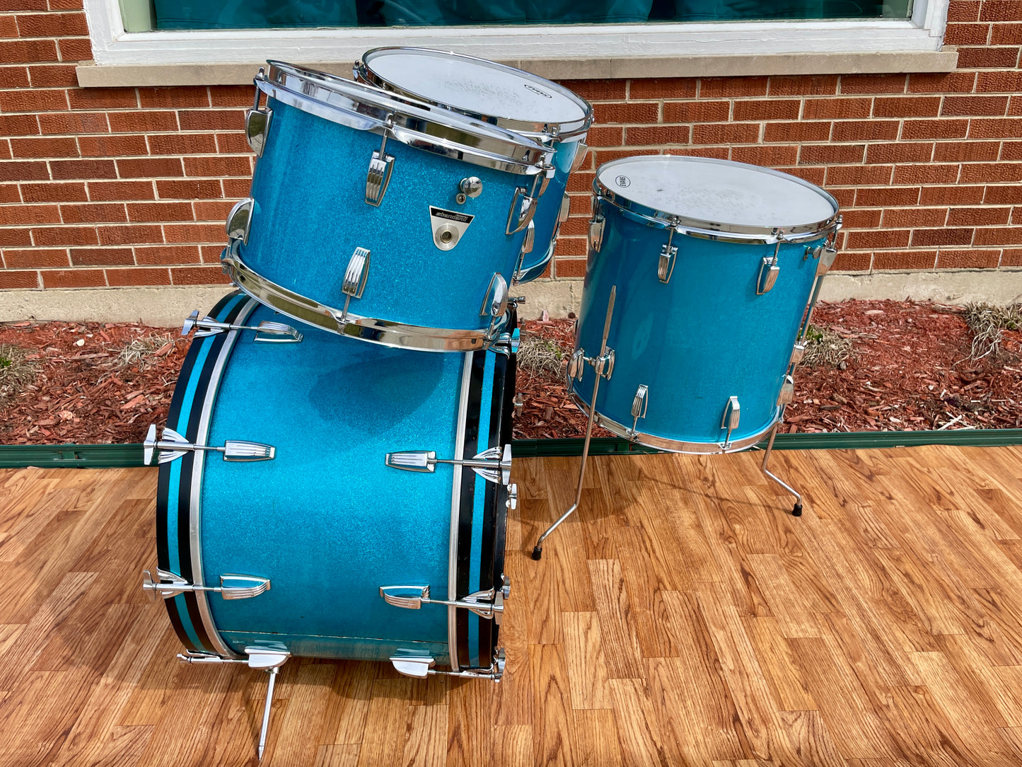 1970s Ludwig Standard S-330 Hollywood Drum Set Blue Mist Sparkle 22/12/13/16 Factory Classic Lugs