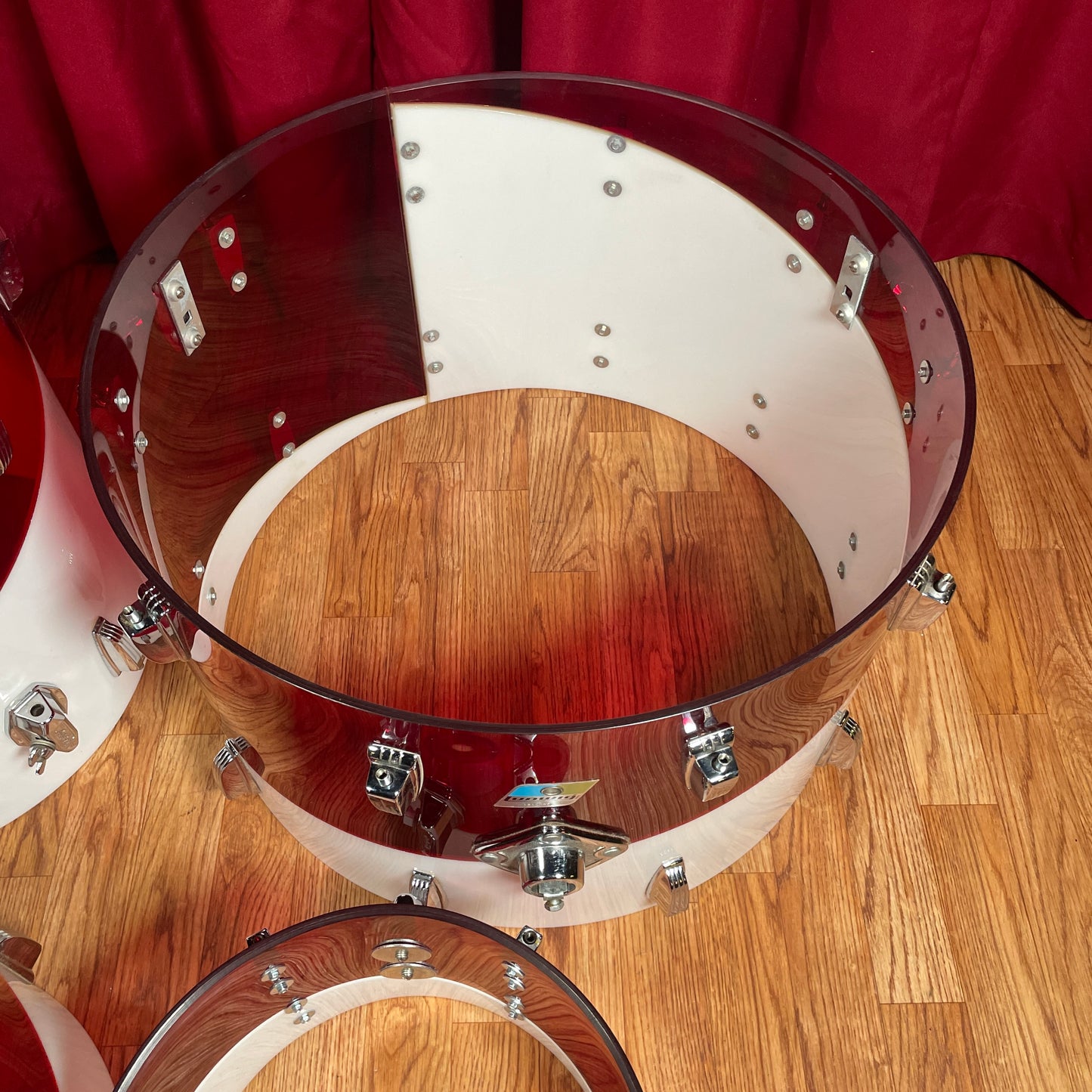 1970s Ludwig Vistalite Drum Set Red/White 2-Band Swirl Pattern E 22/12/13/16