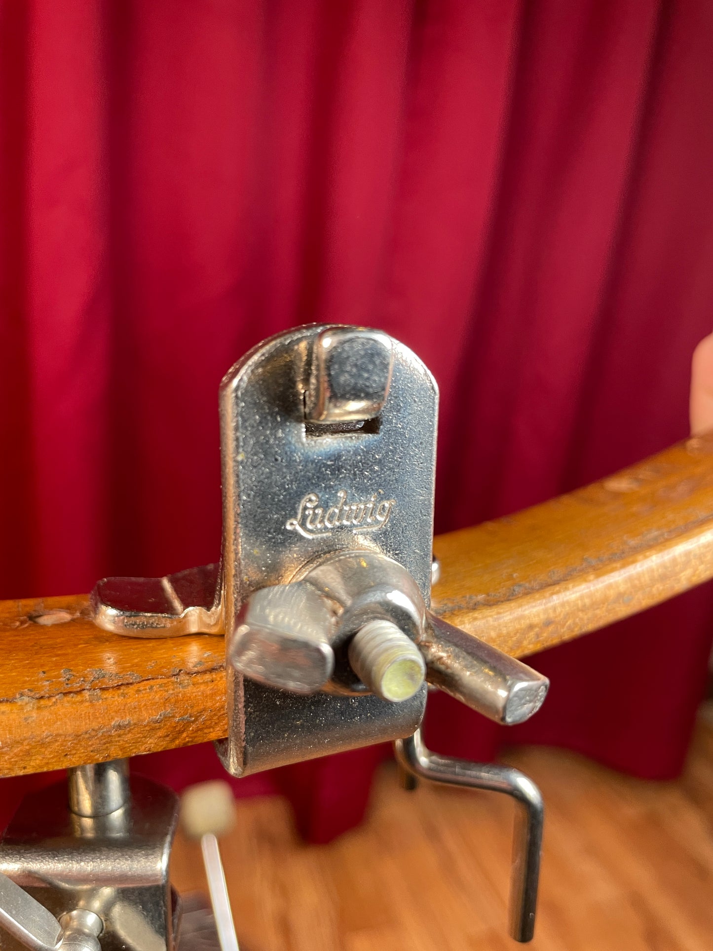 1960s Ludwig Bell Block Holder w/ U-Clamp No. 1323 Script Logo Nickel