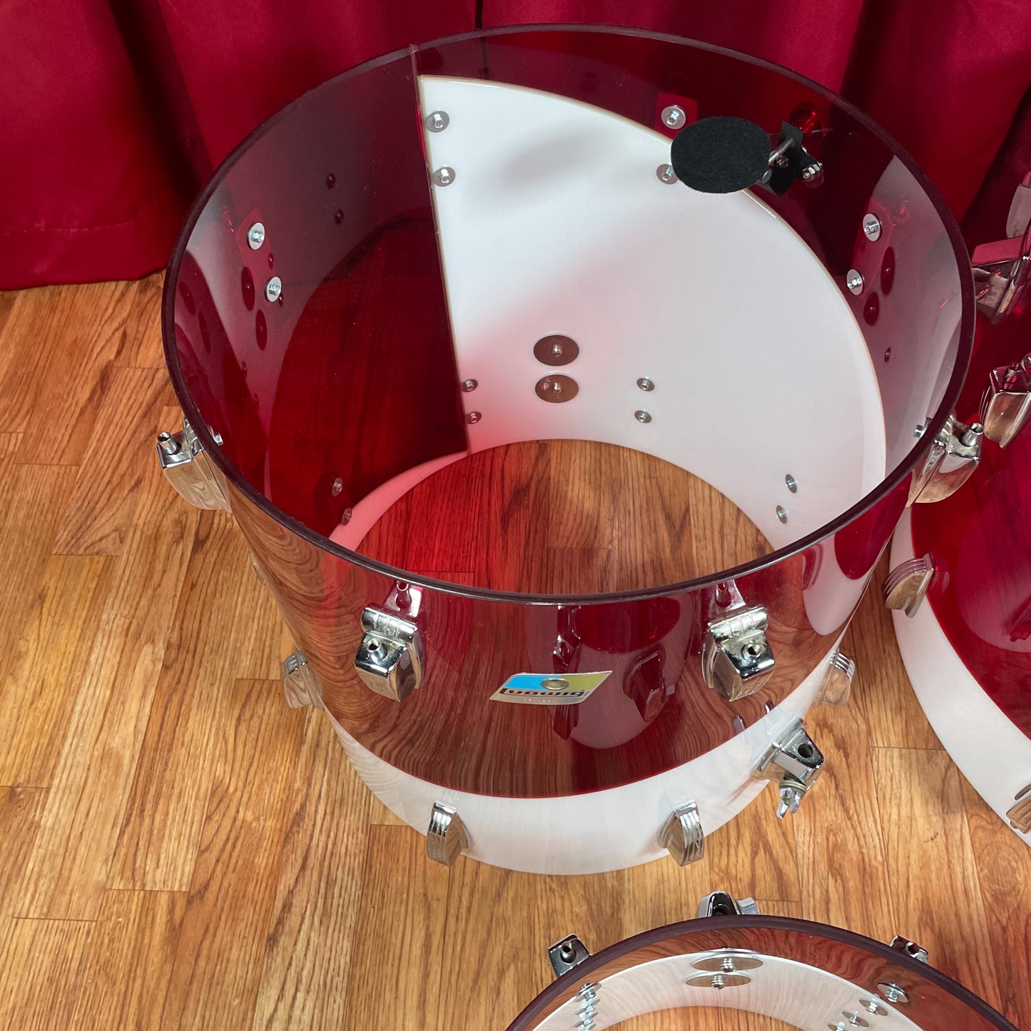 1970s Ludwig Vistalite Drum Set Red/White 2-Band Swirl Pattern E 22/12/13/16