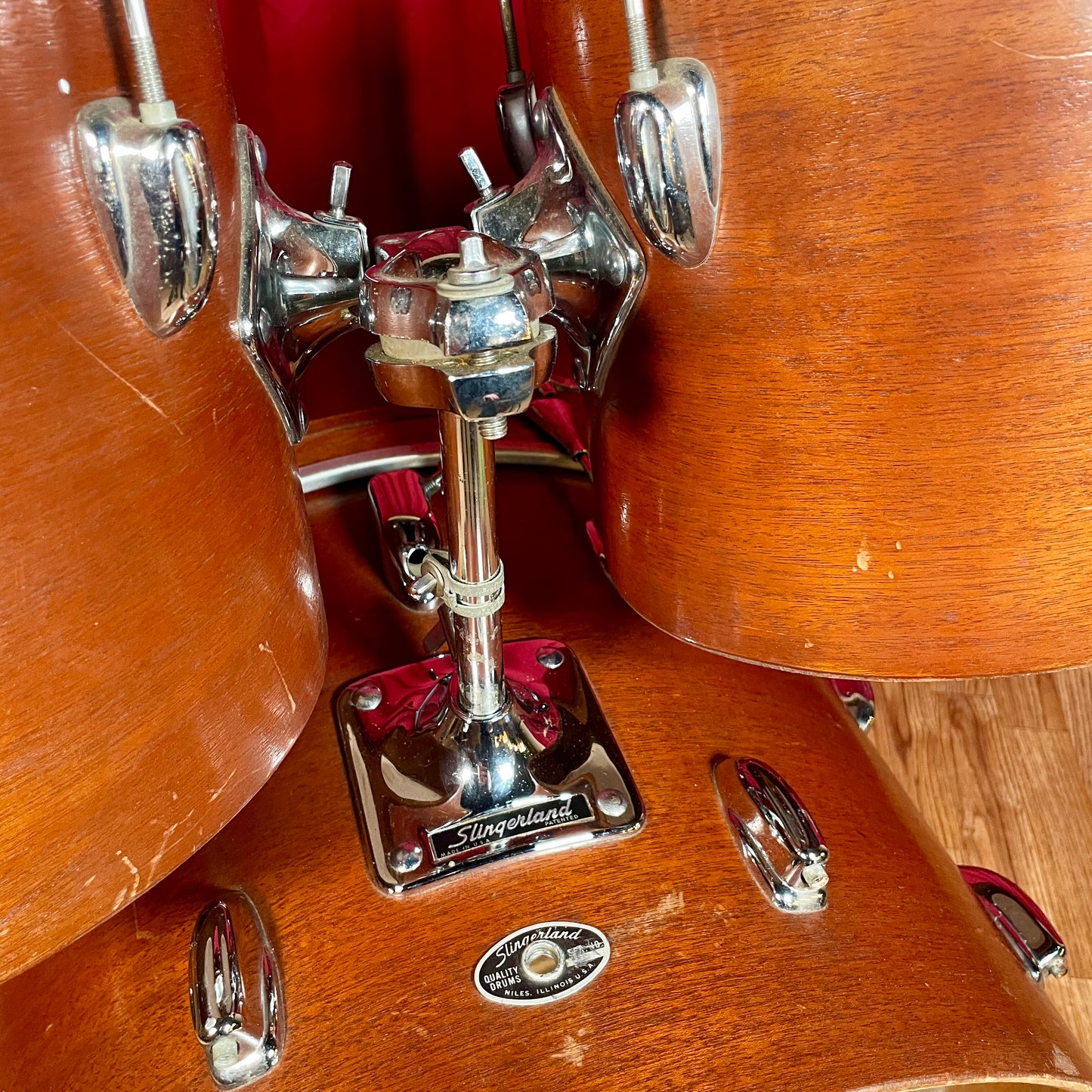 1970s Slingerland Modern Combo No. 75N Drum Set Mahogany 20/10/13/16 Concert Tom