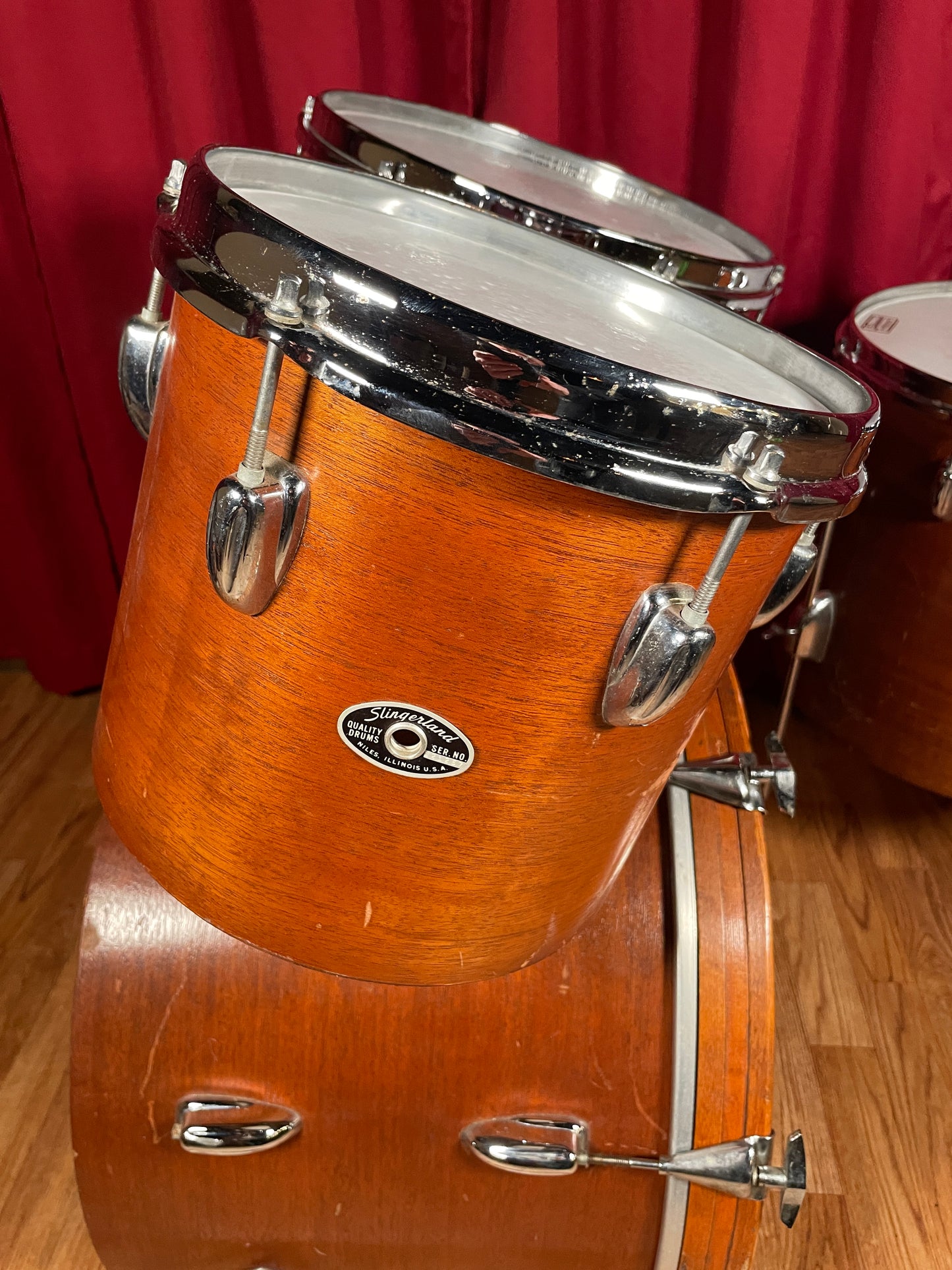 1970s Slingerland Modern Combo No. 75N Drum Set Mahogany 20/10/13/16 Concert Tom