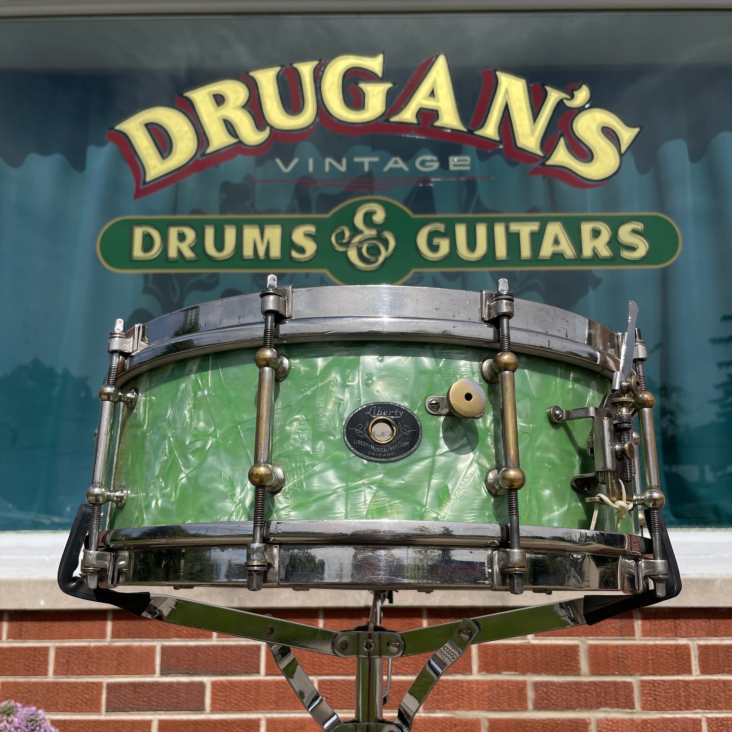 1926 Liberty 5x14 Solid Walnut Shell Snare Drum Sea Green Pearl