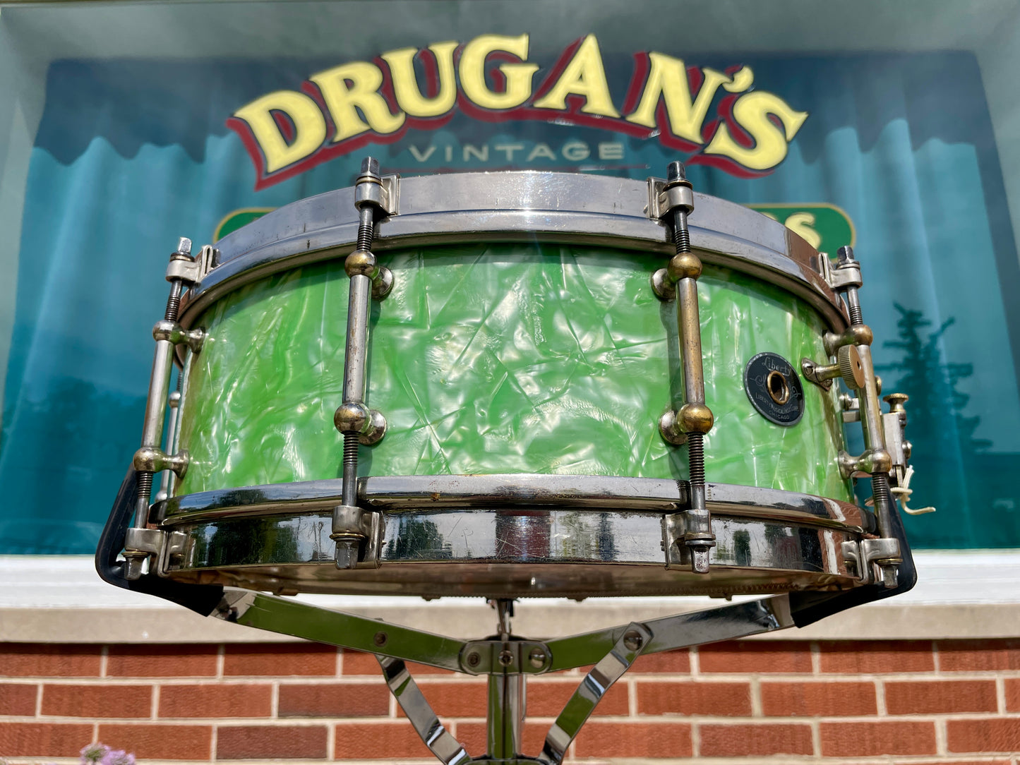 1926 Liberty 5x14 Solid Walnut Shell Snare Drum Sea Green Pearl