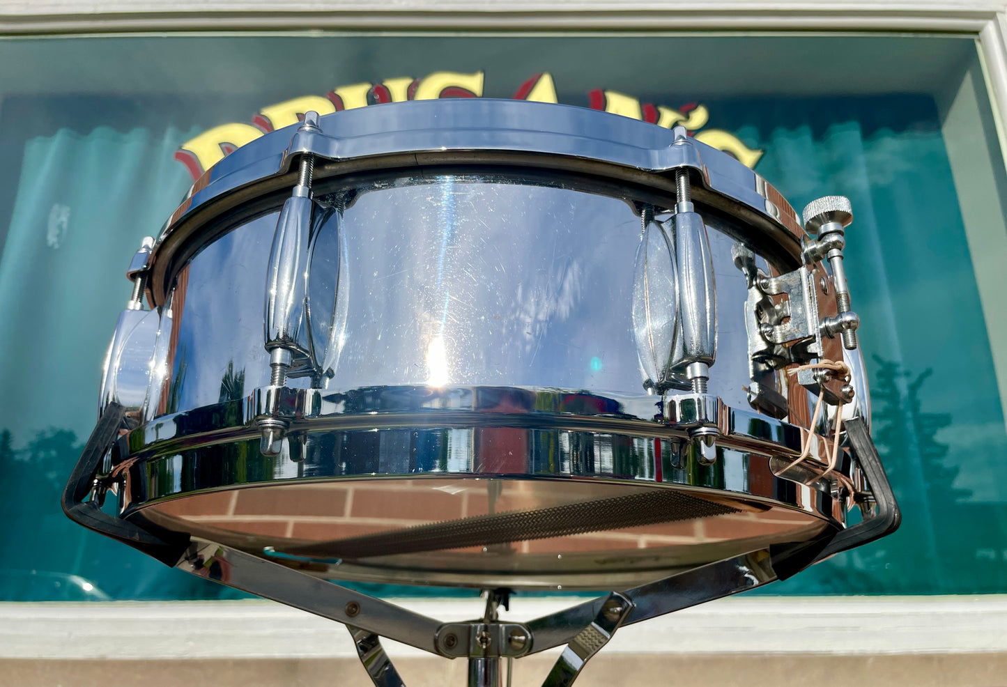 1960s Gretsch 5x14 Model 4160 Chrome Over Brass Snare Drum Round Badge