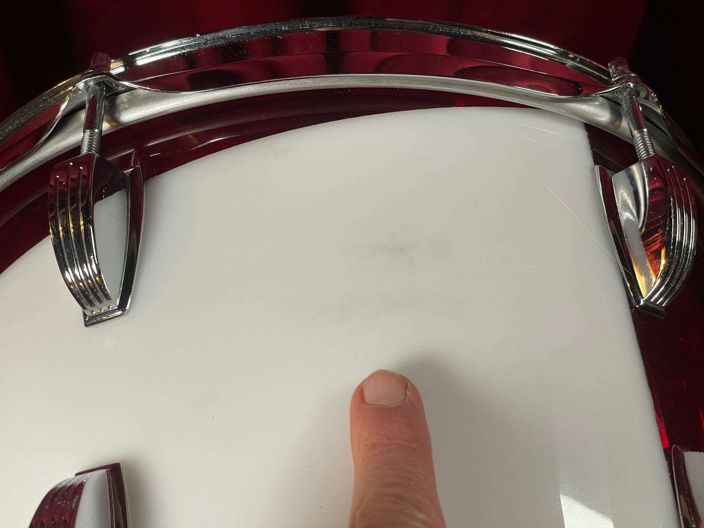 1970s Ludwig Vistalite Drum Set Red/White 2-Band Swirl Pattern E 22/12/13/16